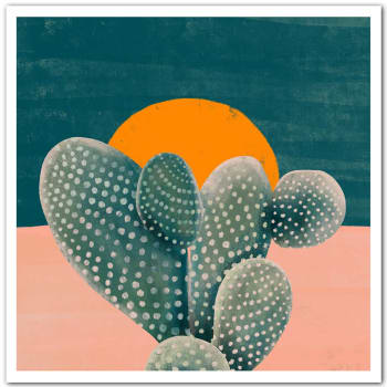 Affiche illustration cactus et soleil orange sans cadre 30x30cm