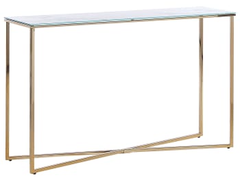Royse - Consola de vidrio templado blanco dorado 120 x 35 cm