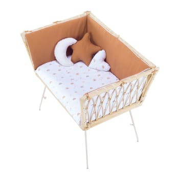 Minicuna colecho ratán 50x80 cm con set textil menta y colchón MOAI