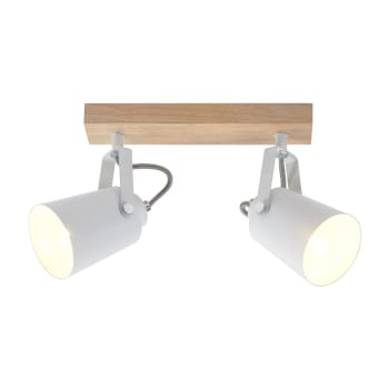 DERA - Lampe de plafond en bois nordique et 2 spots blanc orientables