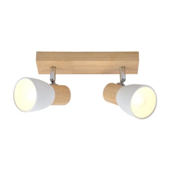 LAN - Lampada da soffitto in legno nordica con 2 faretti bianchi orientabili