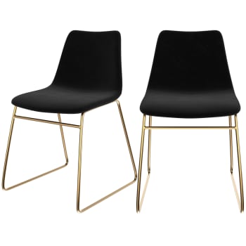 Gaspard - Chaise en velours noir et pieds en métal doré (lot de 2)