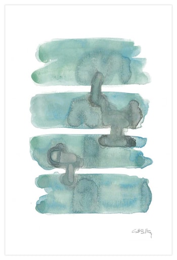 ASTRATTO - Stampa astratta di tratti orizzontali blu, senza cornice. 70x50 cm