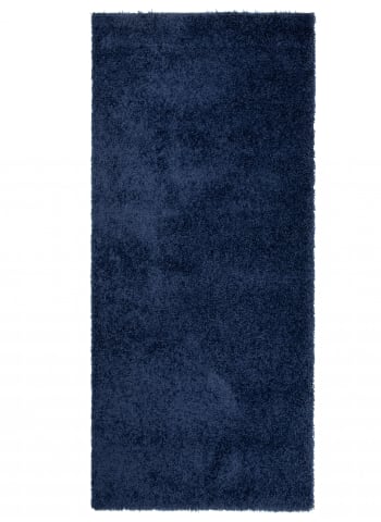 TAPISO Versay Fringes Alfombra de Pasillo Dormitorio Sala Juvenil Azul  Franjas Borlas Shaggy 70 x 350 cm