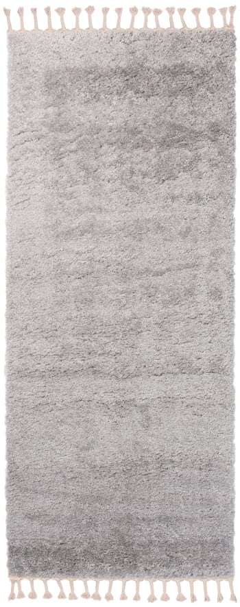 VERSAY FRINGES PASILLO - Alfombra de pasillo dormitorio gris borlas shaggy 70 x 350 cm