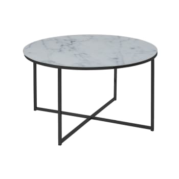 Alysé - Table basse ronde en verre effet marbre blanc