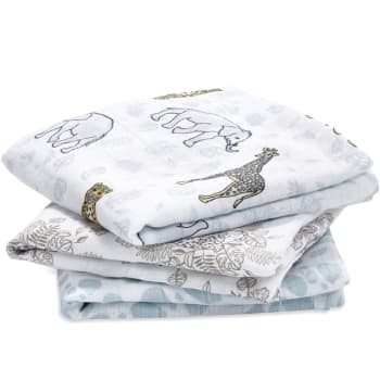 Lot de 3 musy-langes bébé en mousseline de coton blanc a motifs TWINKLE