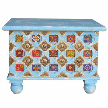 Baúl de madera acabado artesanal azul