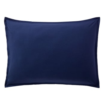 Taie d'oreiller percale de coton lavé bleu 50x70 cm