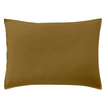 UNI BP - Taie d'oreiller percale de coton lavé marron 50x70 cm