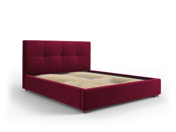 Sage - Lit coffre avec tête de lit 180x200 cm en velours rouge foncé