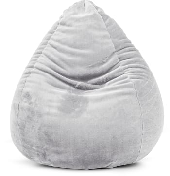 Softy - Pouf poire XL d'intérieur fourrure douce gris clair 70x110cm