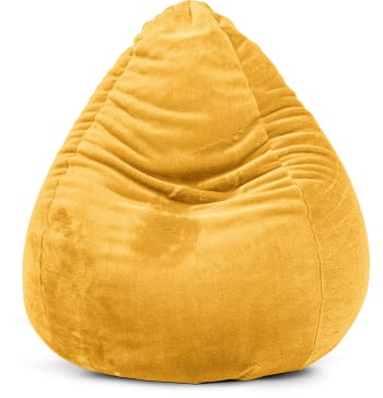 Softy - Pouf poire XL d'intérieur fourrure douce moutarde 70x110cm