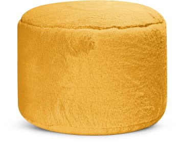 Softy - Pouf rond fausse fourrure douce moutarde diamètre 50x30cm
