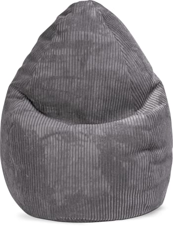 Shara - Pouf poire XL d'intérieur velours grosse cote anthracite 70x110cm