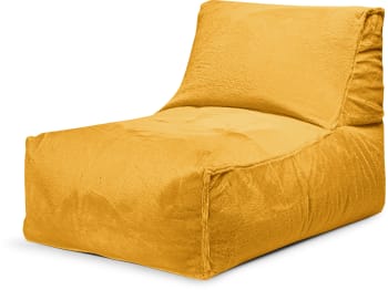 Softy - Pouf d'intérieur avec dossier aspect fourrure moutarde 65x100x65cm