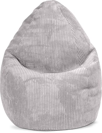 Shara - Pouf poire XL d'intérieur velours grosse cote gris clair 70x110cm