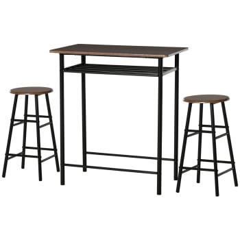 Homcom - Tavolo alto con 2 sgabelli struttura in acciaio con mensola nero