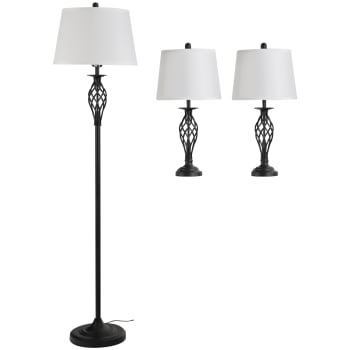 Homcom - Lampada da terra e 2 lampade da tavolo in metallo nero e bianco