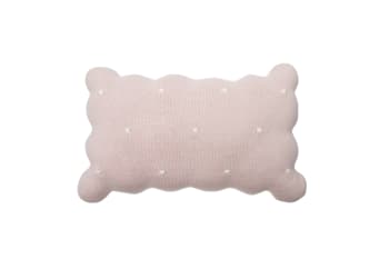 BISCUIT - Cuscino biscotto tondo rosa in cotone 25x35