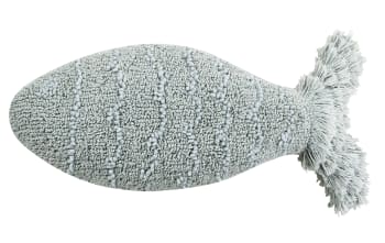 THE SEA - Cuscino pesce in cotone blu 60x27