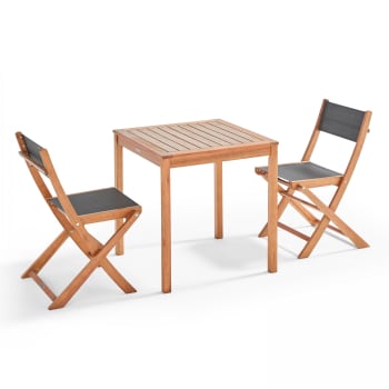 Sete - Ensemble table et 2 chaises pliantes en textilène et eucalyptus noir