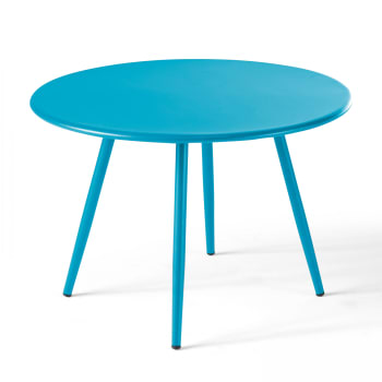 Palavas - Table basse de jardin ronde en métal bleu 50 cm