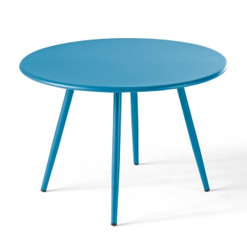 Palavas - Table basse de jardin ronde en métal bleu pacific 50 cm
