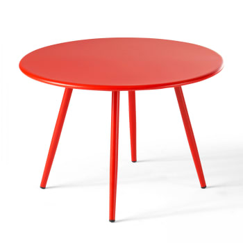Palavas - Tavolino da giardino rotondo in metallo rosso da 50 cm