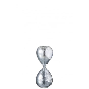 Reloj de arena perlas vidrio plata alt. 20 cm