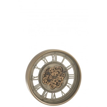 Reloj cifras romanas engranaje interior metal+cristal antiguo oro/gris