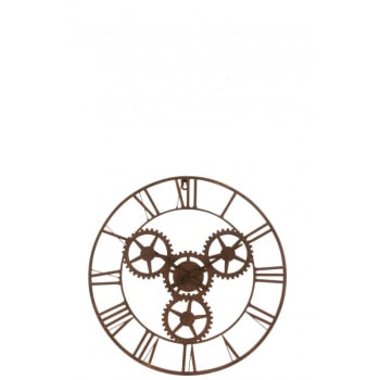 Reloj números romanos ruedas metal oxido alt. 60 cm