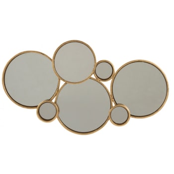 Espejo 6 círculos metal oro