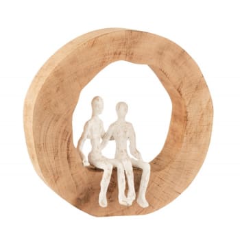 Pareja sentada en círculo de madera blanca de 29x6x28 cm