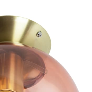 Pallon - Plafoniera in acciaio dorata e vetro sfera rosa
