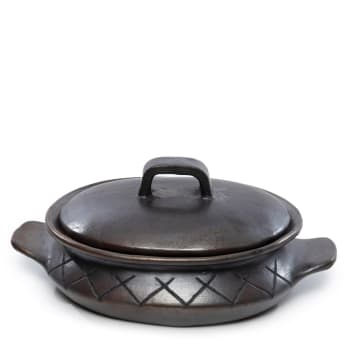 BURNED - Pot ovale en terre cuite avec motif et poignées noires