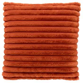 Housse de coussin orange fausse fourrure-50x50 cm avec motif rayé