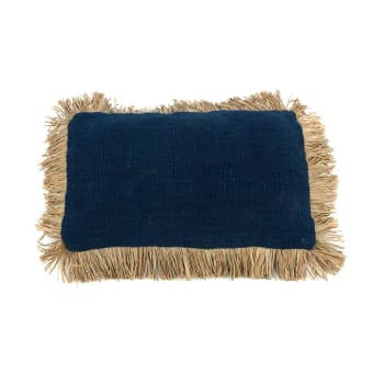 SAINT TROPEZ - Cojín de algodón y rafia azul natural 30x50
