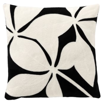 Housse de coussin noir en polyester-45x45 cm avec motif fleuri