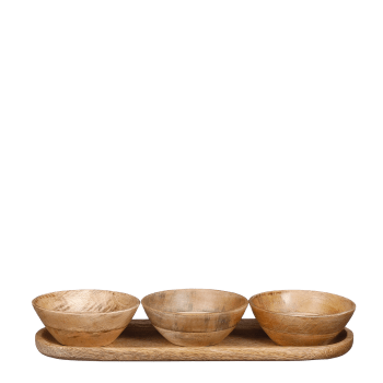 Tomar - Plateau apéritif 3 coupelles en bois de manguier marron clair