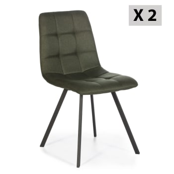 MILA - Lot de 2 chaises salle à manger, pieds en métal, tapissées vert