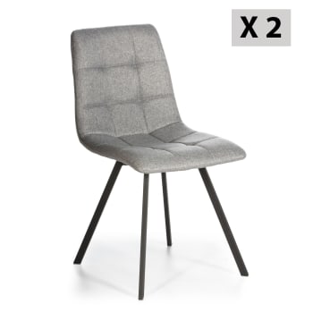MILA - Lot de 2 chaises salle à manger, pieds métal, tapissées gris claires