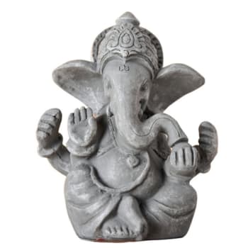 BOUDDHA - Figurine Décoration Feng Shui à poser Ganesh en Résine Gris - H12cm