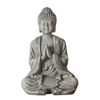 BOUDDHA - Statue déco à poser Bouddha Recueillement en résine gris - H12 cm