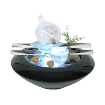 TEA TIME - Fontaine Zen Théière en verre et céramique blanc et noir - H20 cm