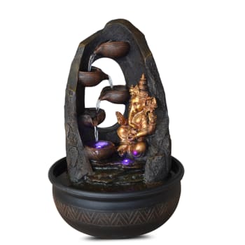 MYSTIC - Fontaine bouddha Ganesh en résine marron et doré - H40 cm