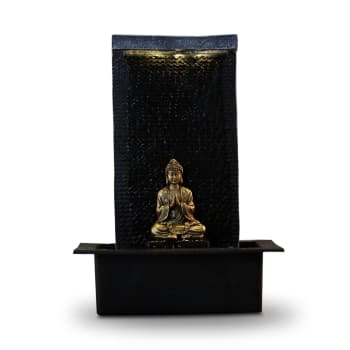 ZENITUDE - Fontaine Zen Mur d'eau et bouddha amovible en résine noir et doré- H40