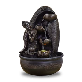 KRISHNA - Fontaine Cascade avec Statue Bouddha Amovible en résine marron - H40