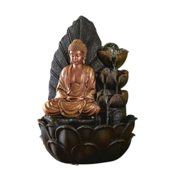 HARTHA - Zimmerbrunnen Buddha aus Kunstharz mit Led-Beleuchtung - H40 cm