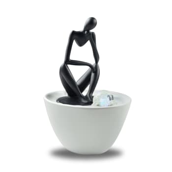 PENSADOR - Fontaine moderne Figurine Penseur Amovible résine Noir et Blanc - H26